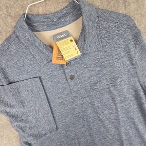 Duluth Trading Co Armachillo Polo Shirt Mens Large Blue Heather Cooling Golf NWT
